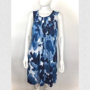 Calvin Klein NWT Blue & White Shift Dress Abstract Print Knee Length Size M